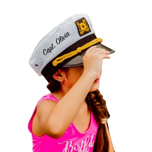 KIDS Personalized Captain Hat Customized Sailor Cap Kids Youth Skipper Boat Hat Summer Hat Children Captain Hat Pool Party Yacht Nautical