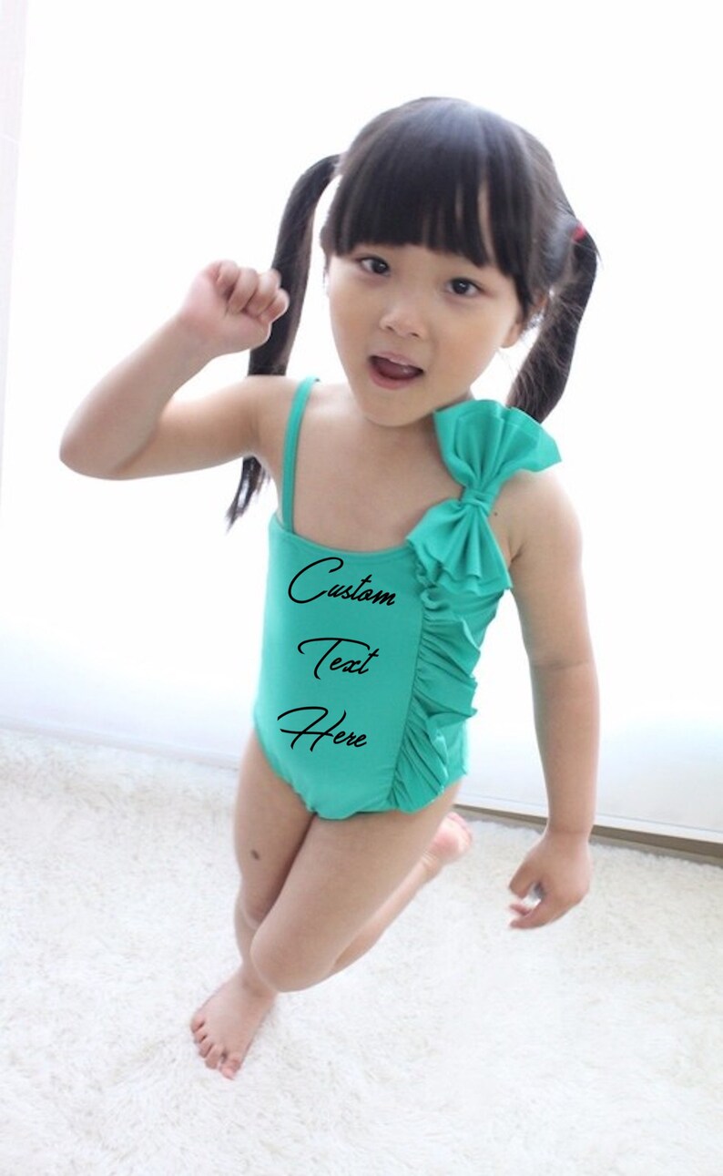 GIRLS Green One Piece Swim Suit Custom Ruffle Bow Swimwear Etsy