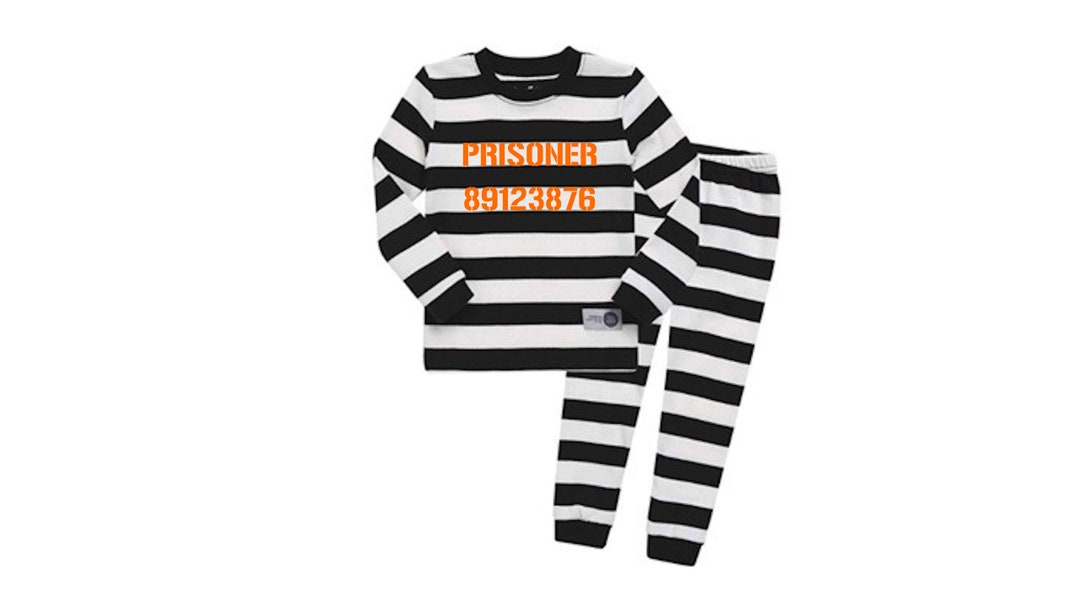 KIDS Prisoner Costume Inmate Pajamas Kids Customized Black and White