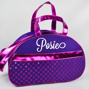 Personalisierte Halbmondtasche mit Pailletten Benutzerdefinierter Text Tanztasche Reißverschluss Balletttasche Metallic Seesack Pooltasche Strandsport