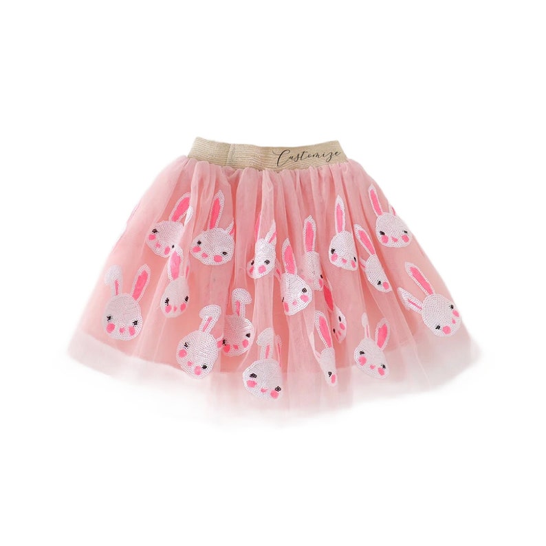 Girls Personalized Bunny Tutu Custom Text Easter Skirt Pink Sequin Rabbit Tulle Tutu Toddler Easter rabbit sequin tulle ballet ballerina image 2