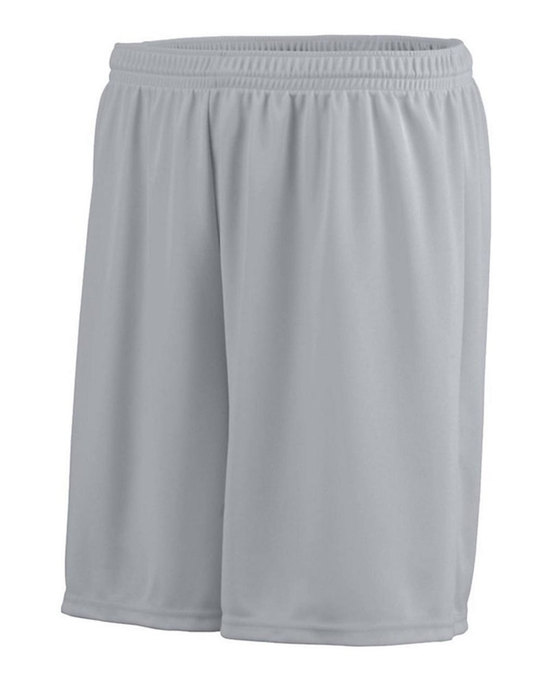 May include: A pair of gray athletic shorts made of a lightweight, breathable fabric. The shorts have a simple design with a drawstring waistband and a relaxed fit.