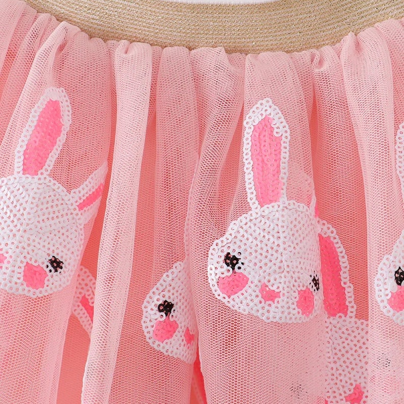Girls Personalized Bunny Tutu Custom Text Easter Skirt Pink Sequin Rabbit Tulle Tutu Toddler Easter rabbit sequin tulle ballet ballerina image 6