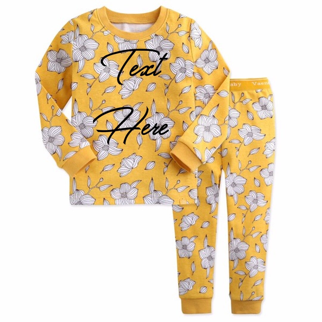 Pyjamas Fancy Text Girls Personalized Flower Pajamas Little Girls Yellow Pajamas Spring ...