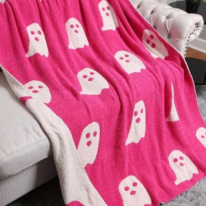 Personalized Viral Pink Ghost Blanket Super Plush Bright Colored