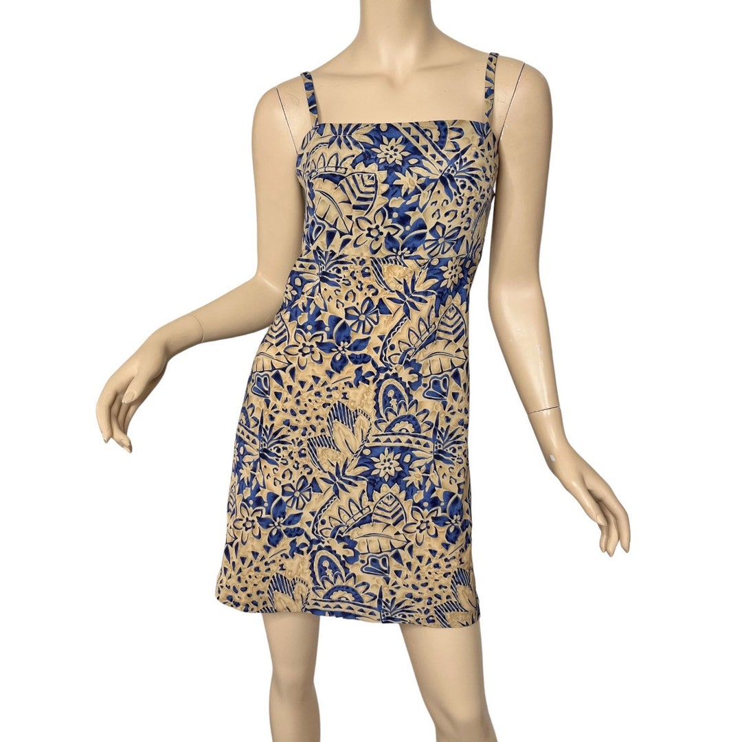 Vintage 1990s Slip Dress Square Neck Tropical Floral Print Size 9 10 Etsy