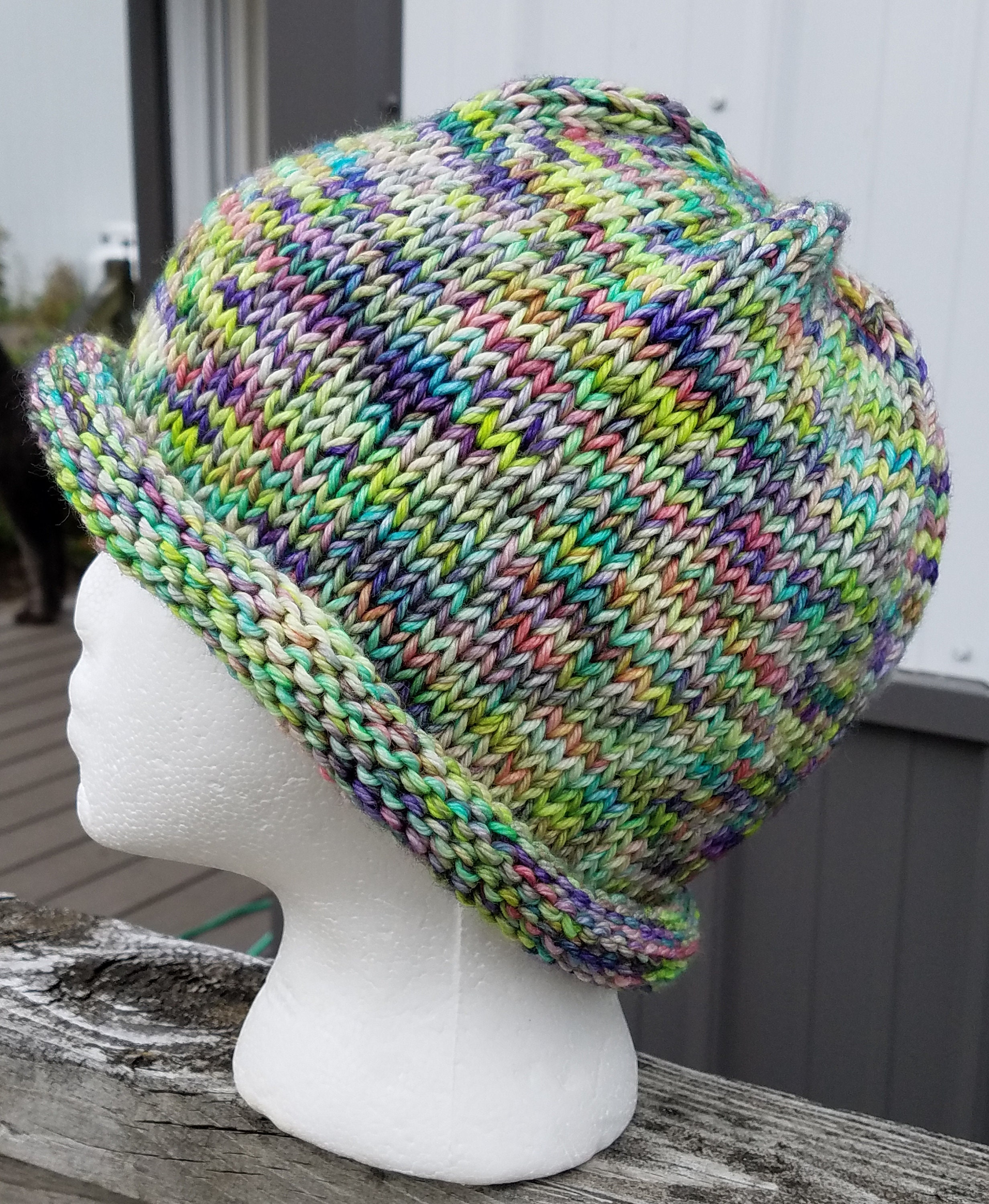 Rolled brim knit wool hat Etsy