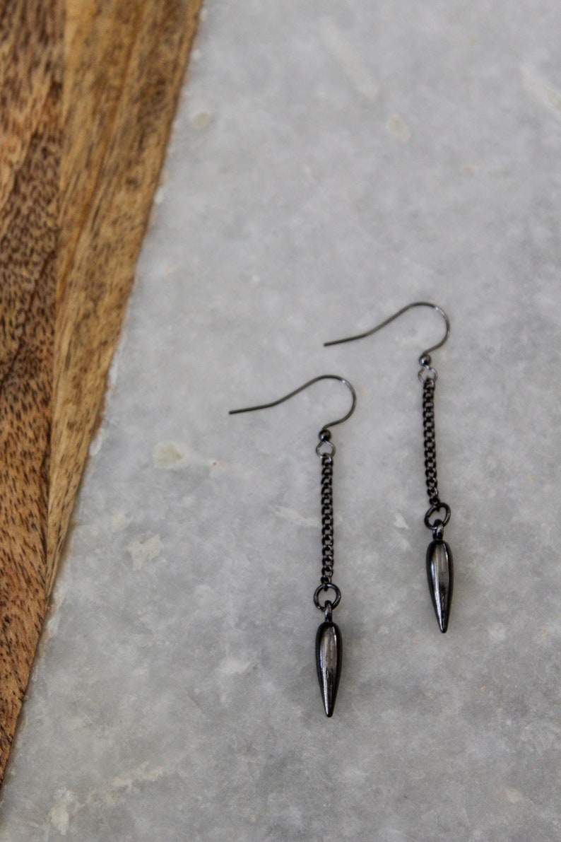 Chain Earrings Gunmetal Earrings Long Earrings Spike Earrings Edgy Jewelry Spike Jewelry Dangle Earrings with Spike Drop Earrings