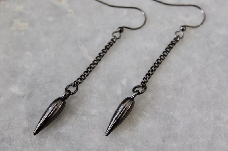 Chain Earrings Gunmetal Earrings Long Earrings Spike Earrings Edgy Jewelry Spike Jewelry Dangle Earrings with Spike Drop Earrings