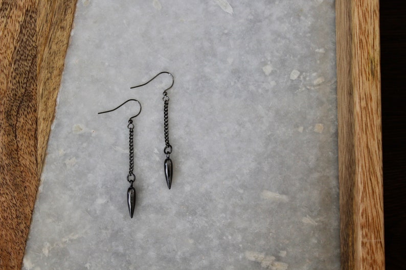 Chain Earrings Gunmetal Earrings Long Earrings Spike Earrings Edgy Jewelry Spike Jewelry Dangle Earrings with Spike Drop Earrings