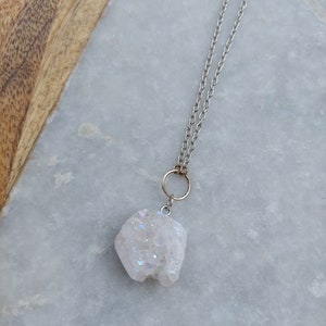 Crystal Quartz Necklace, Quartz Necklace, Druzy Quartz, Gifts for a Friend, Stone Necklace, Sparkling Quartz Necklace, Silver Necklace
