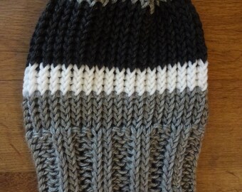 Men's Knit Hat with Center Block Colors, Winter Hats for Men, Beanies for Men, Knitted Hats, Men's Knit Caps, Knit Beanies