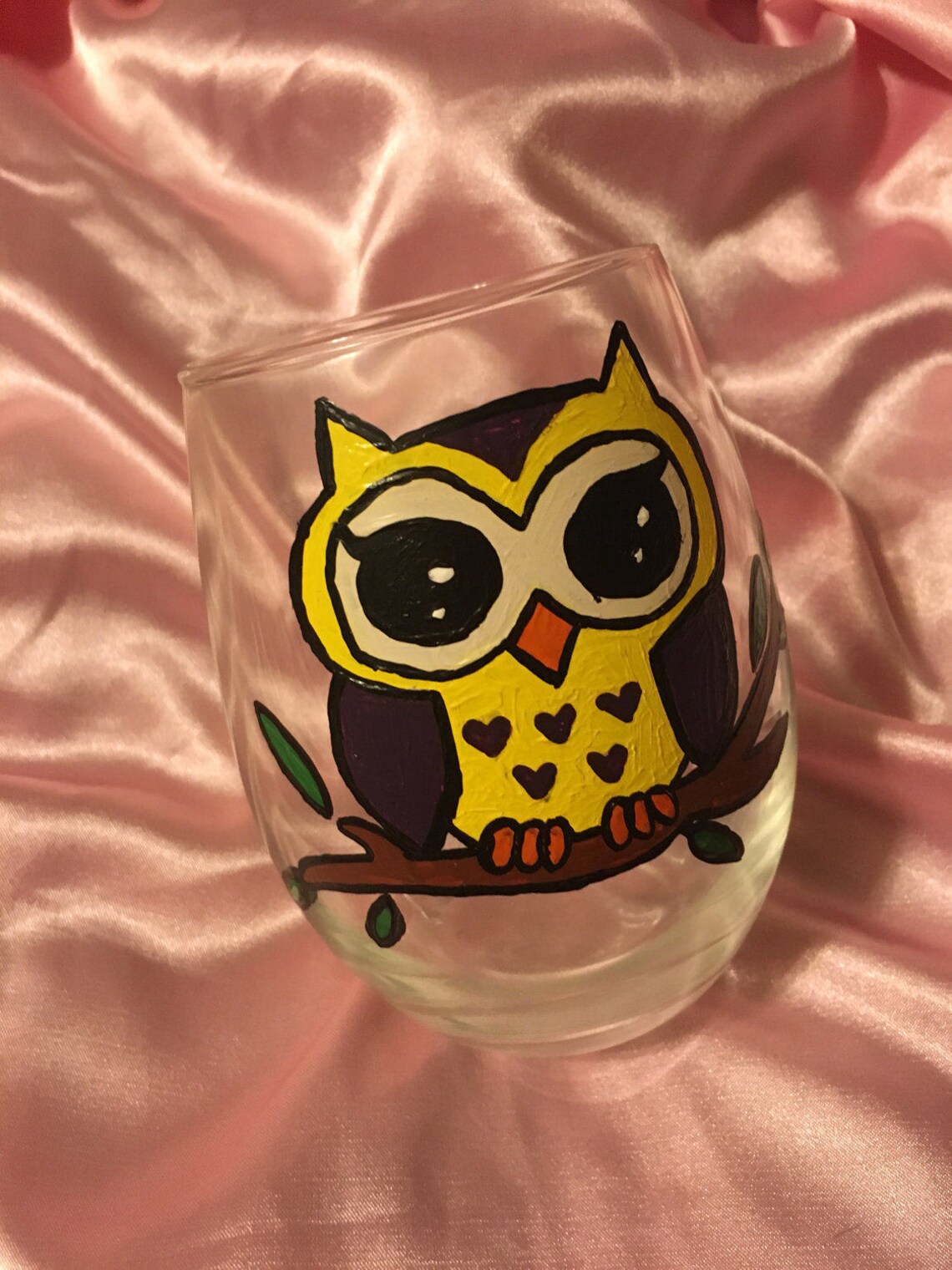 Owl Wine glass Etsy