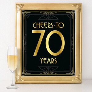 Geburtstagsparty Dekor - Prost auf 70 Jahre Geburtstagsschild. 70er Geburtstag Poster, Great Gatsby 20er Jahre Partyzubehör, Art Deco Stil