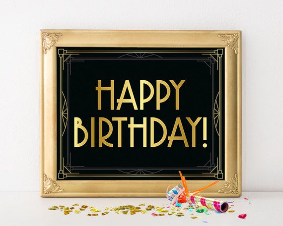 Happy Birthday Sign Birthday Party Decorations Art Deco Etsy