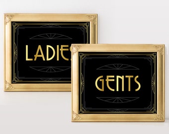 Printable wedding sign Ladies and Gents, Great Gatsby party decorations, art deco wedding, roaring twenties party, Birthday Party Printables