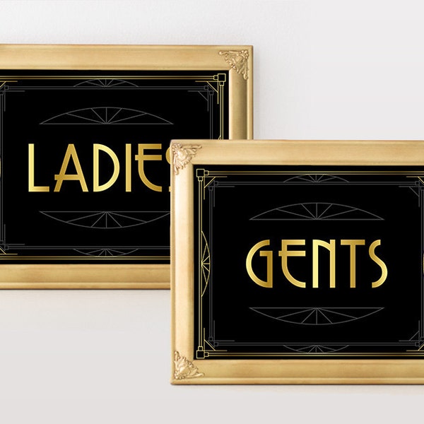 Printable wedding sign Ladies and Gents, Great Gatsby party decorations, art deco wedding, roaring twenties party, Birthday Party Printables