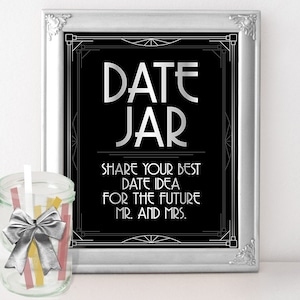 Printable date jar sign for silver wedding, Great Gatsby wedding decor, roaring 20s wedding, games, printable wedding sign, 5x7 8x10 16x20
