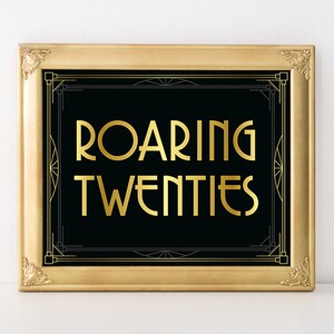 Gatsby party decorations - Roaring twenties sign. Art deco bachelorette wedding party decor, roaring 20s party like gatsby, black gold party