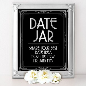 Druckbares Datum Glas Schild für Silberne Hochzeit, Great Gatsby Hochzeit Dekor, goldene 20er Hochzeit, Spiele, Hochzeit Schild, 5x7 8x10 16x20