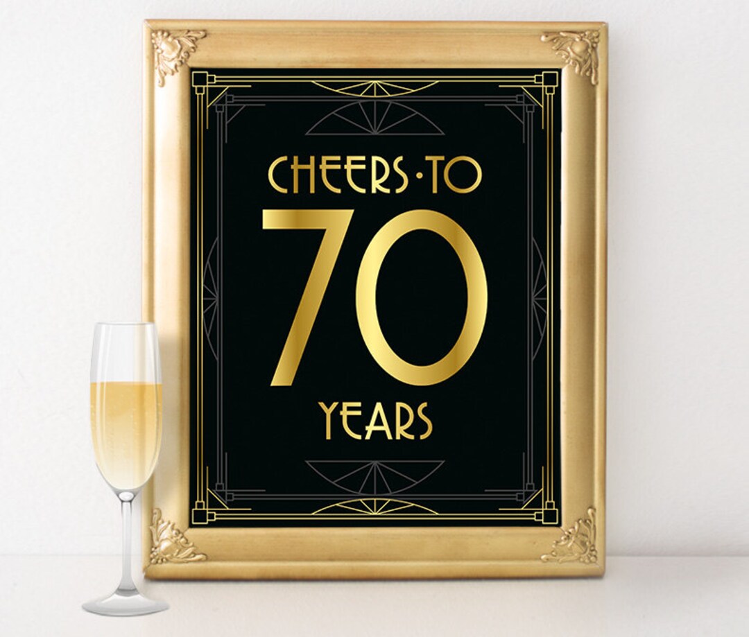 Geburtstags-Banner 'Cheers To 70 Years' – Vorgefädelt, Gold-glitzernd, Buchstaben 14 Cm Hoch