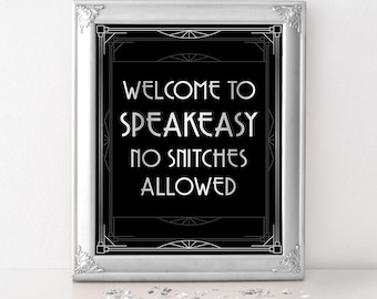 Speakeasy sign - printable sign for bar, Prohibition era decorations, Great Gatsby, Roaring 20s Birthday, Art Deco Wedding Decor, Funny Sign