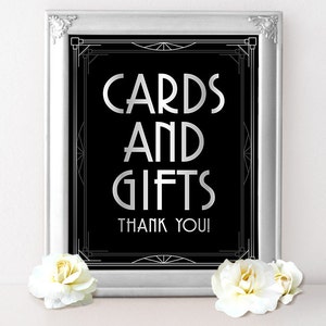 Wedding reception decor: Printable Cards and gifts thank you sign for art deco wedding, Great Gatsby wedding decorations, Wedding favors