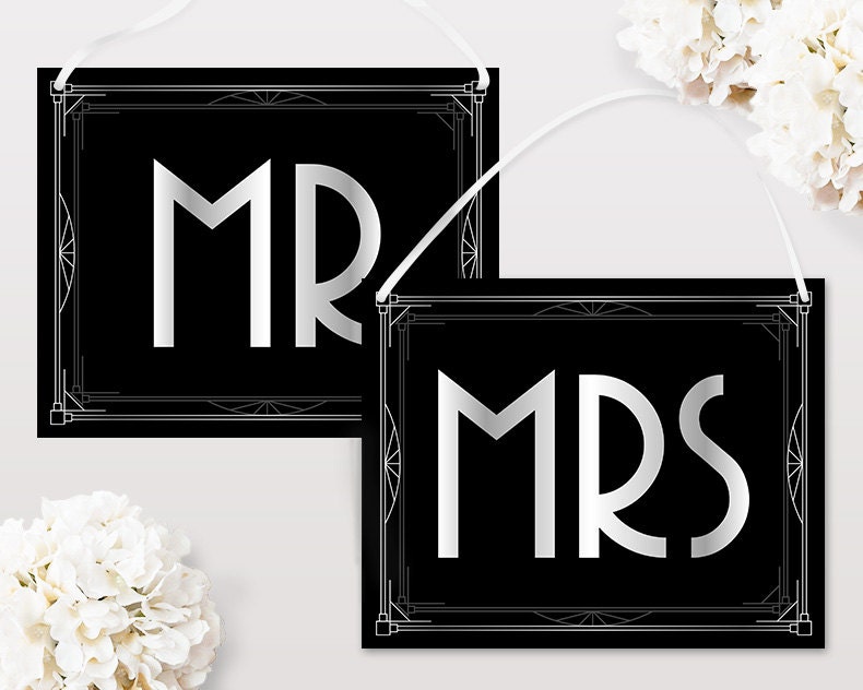 Mr and Mrs Art Deco Style Chair Signs