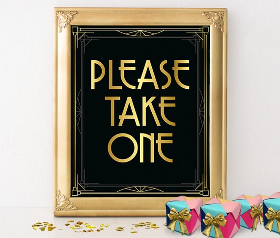 Printable wedding please take one sign in art deco stlye, wedding favors sign, Great Gatsby wedding decorations, wedding reception decor