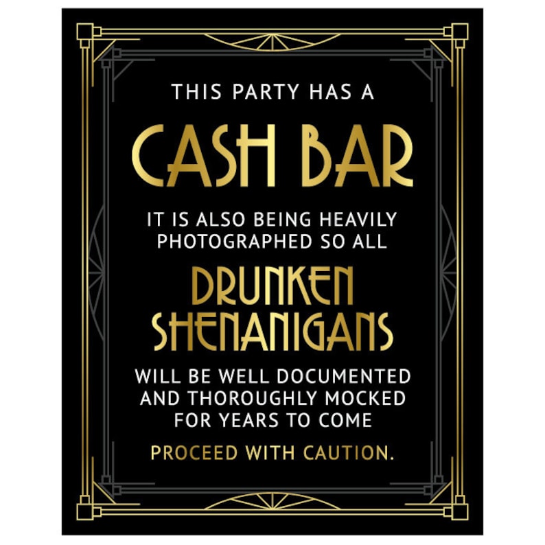 Cash bar sign printable files digital download. Party bar Etsy