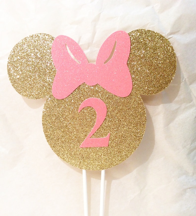 Gold and pink Minnie Mouse cake topperMinnie mouse gold