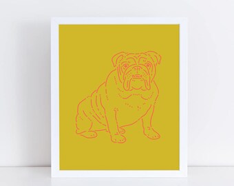 English Bulldog, Dog Art Print | Bulldog Illustration | Dog Art | Art Print | Dog Illustration | Wall Art | Unique Gift | Dog Lover Gift