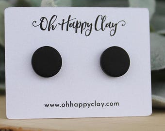Black Stud Earrings / 5 Size Options /Hypoallergenic Earrings / Plastic Post / Titanium Earrings / Stainless Steel / Mens Earring