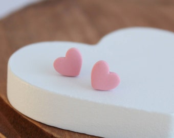 Blush Pink Heart Studs, Hypoallergenic Post Earrings
