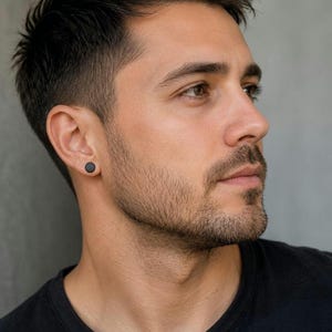 Men's Black Stud Earrings / 5 Size Options /Hypoallergenic Earrings / Plastic Post / Titanium Earrings / Stainless Steel / Mens Earring