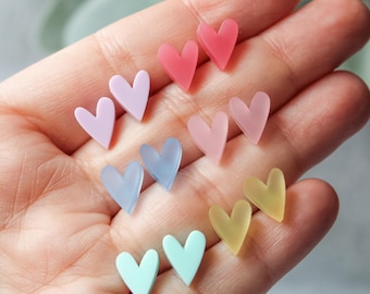 Acrylic Heart Stud Earrings / Hypoallergenic/ Heart Earrings / Pastel Earrings / Heart Studs / Stainless Steel Earrings