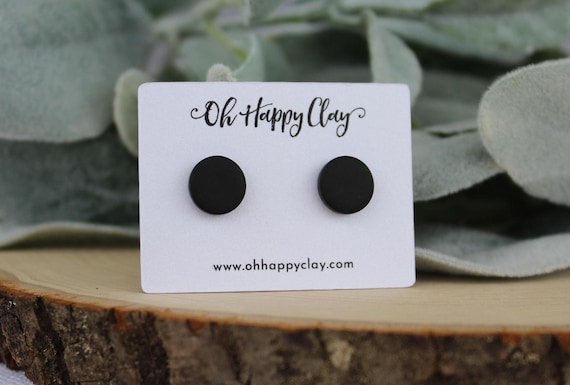 Black Stud Earrings / 5 Size Options /Hypoallergenic Earrings / Plastic Post / Titanium Earrings / Stainless Steel / Mens Earring