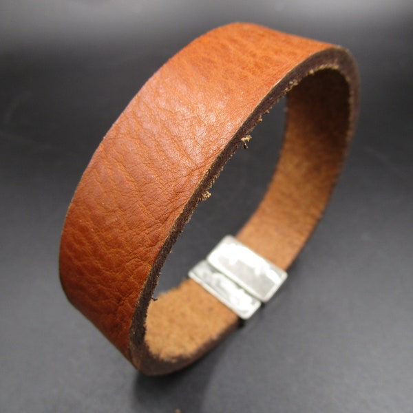 Genuine Italian Leather Bull Hide Bracelet with T-Clasp - Handmade