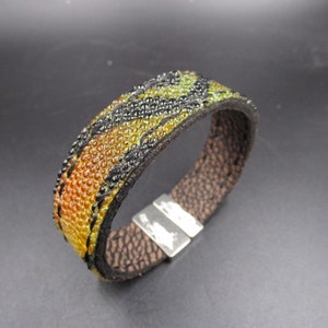 Genuine Stingray Leather Bracelet with T-Clasp - Handmade