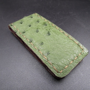 Genuine Smooth Ostrich Handmade Magnetic Money Clip / Business Card Holder