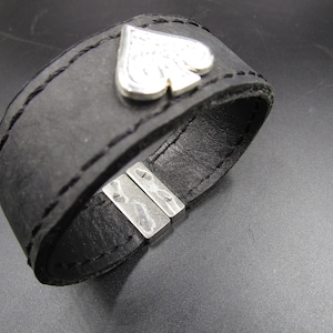Genuine Italian Leather Bracelet with Spade Concho and T-Clasp - Handmade