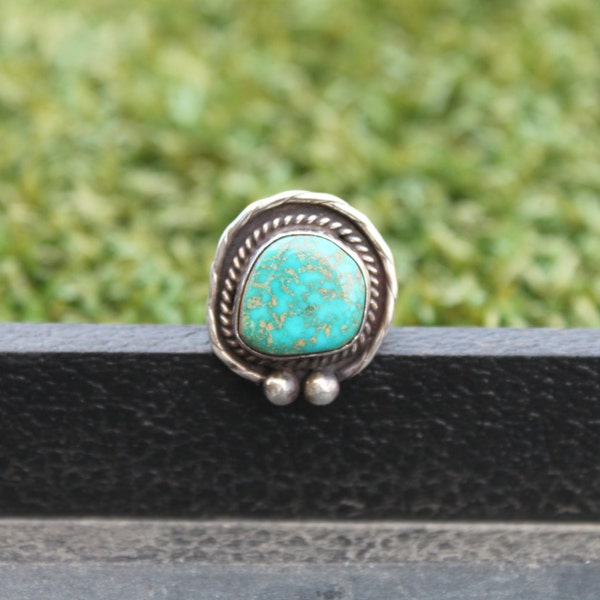 Vintage Navajo Turquoise Ring in Sterling Silver Size 4