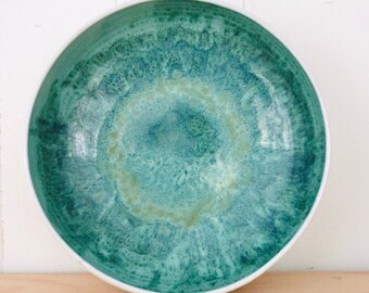 Handmade Japanese ceramics green & white fruit bowl / pasta bowl : Titan collection