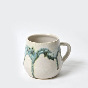 Handmade Japanese Stoneware Ceramics White & Blue green Coffee/Tea cup/Mug: Mori 森Forest Collection image 2
