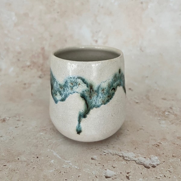 Handmade Japanese Stoneware Ceramics White and blue green Green tea Yunomi cup : Mori=Forest Collection