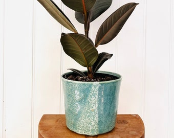 Handmade Japanese ceramic turquoise blue green plant pot / Flower pot: Forest green