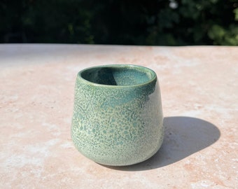 Handmade wheel thrown Japanese ceramics stoneware green Yunomi cup  : Forest green .