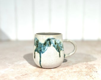 Handmade Japanese Stoneware Ceramics White & Blue green Coffee/Tea cup/Mug: Mori( 森=Forest) Collection