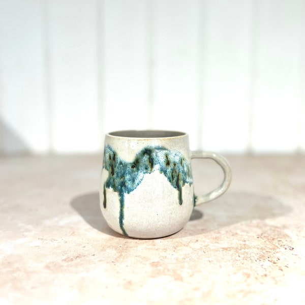 Handmade Japanese Stoneware Ceramics White & Blue green Coffee/Tea cup/Mug: Mori( 森=Forest) Collection