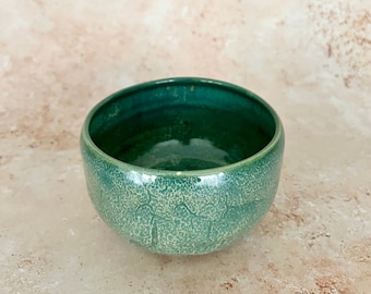 Handmade Japanese stoneware ceramics Green Matcha tea bowl /cereal /soup bowl: Forest green Collection